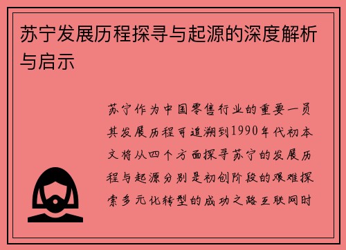 苏宁发展历程探寻与起源的深度解析与启示