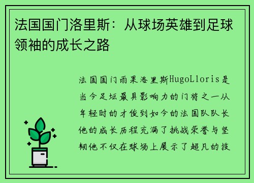 法国国门洛里斯：从球场英雄到足球领袖的成长之路